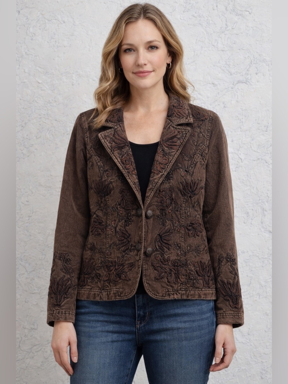 Coldwater Creek Dark Brown Floral Blazer